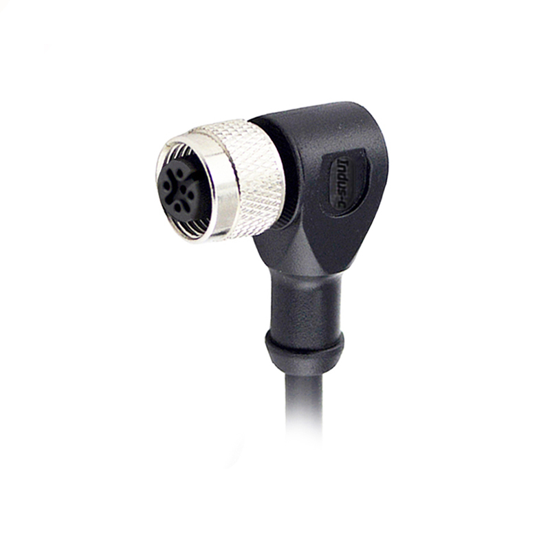 M12 5pins B code female right angle molded cable,unshielded,PUR,-40°C~+105°C,22AWG 0.34mm²,brass with nickel plated screw