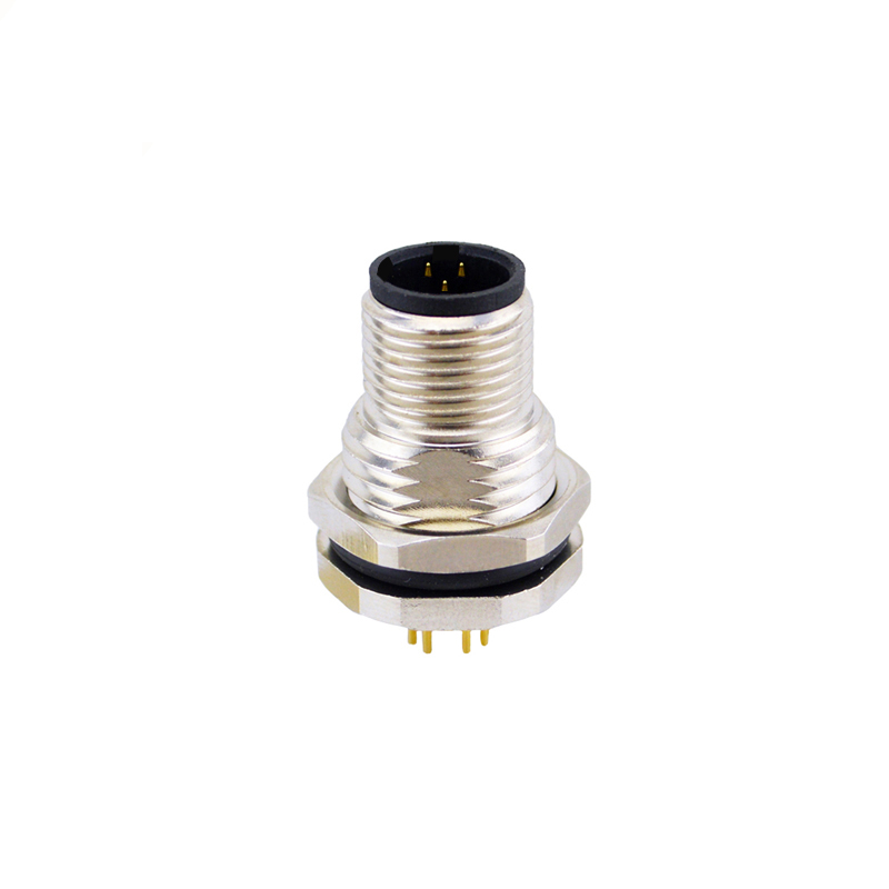 M12 3pins C code male straight front panel mount connector PG9 thread,unshielded,insert,brass with nickel plated shell