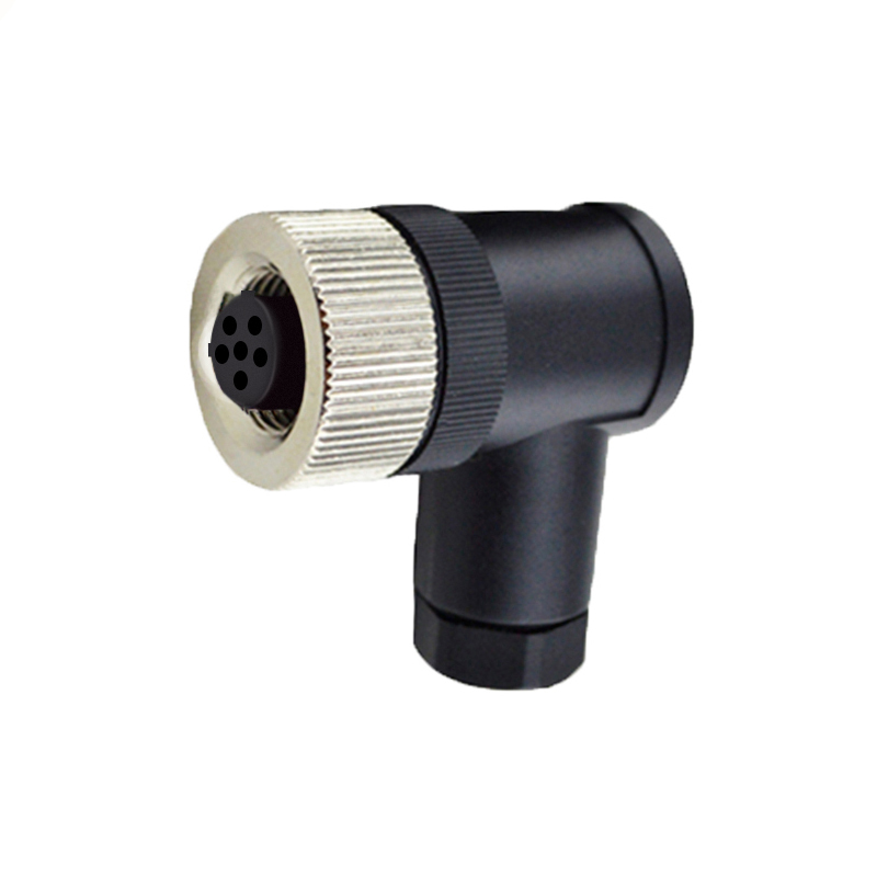 M12 6pins C code female right angle plastic assembly connector PG9 thread,unshielded,suitable cable outer diameter 6.0mm-8.0mm