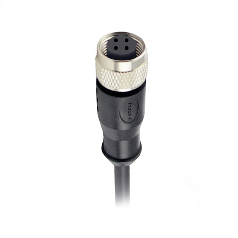 M12 4pins C code female straight molded cable,shielded,PVC,-40°C~+105°C,22AWG 0.34mm²,brass with nickel plated screw