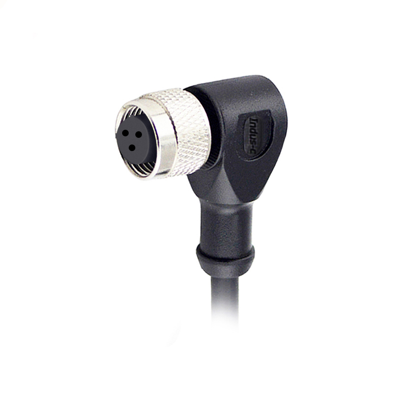 M12 3pins C code female right angle molded cable,shielded,PUR,-40°C~+105°C,22AWG 0.34mm²,brass with nickel plated screw