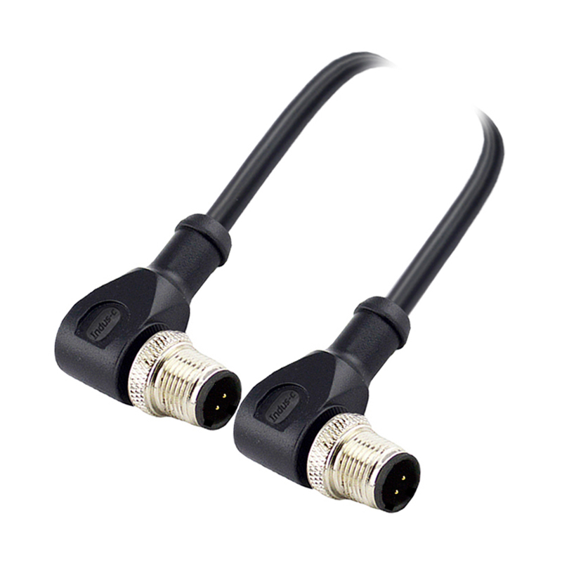 M12 2pins C code male to male right angle molded cable,shielded,PVC,-40°C~+105°C,22AWG 0.34mm²,brass with nickel plated screw