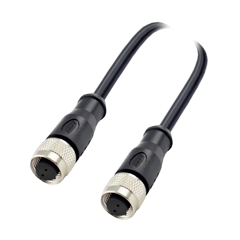 M12 2pins C code female to female straight molded cable,shielded,PUR,-40°C~+105°C,22AWG 0.34mm²,brass with nickel plated screw