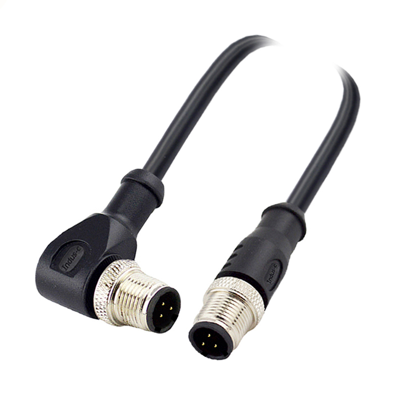 M12 3pins C code male straight to male right angle molded cable,shielded,PUR,-40°C~+105°C,22AWG 0.34mm²,brass with nickel plated screw