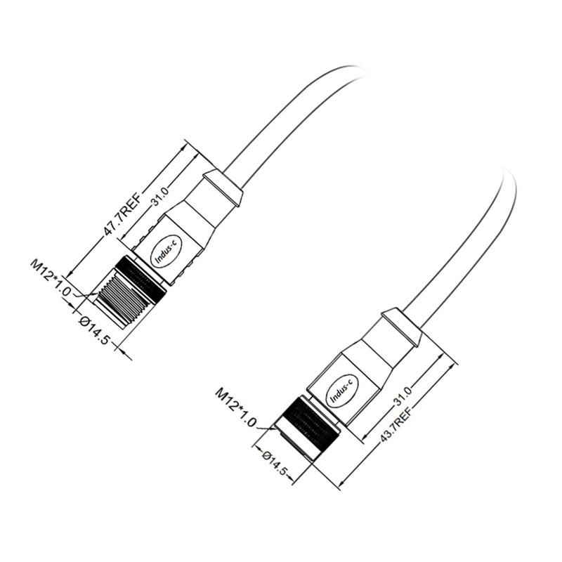M12 8pins X code male to female straight molded cable,shielded,PUR,-40°C~+105°C,CAT6 26AWG*4P,brass with nickel plated screw