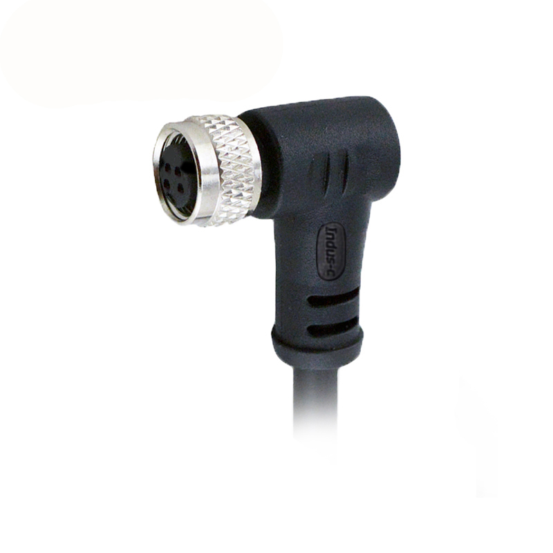 M8 4pins D female right angle molded cable,shielded,PVC,-40°C~+105°C,24AWG 0.25mm²,brass with nickel plated screw