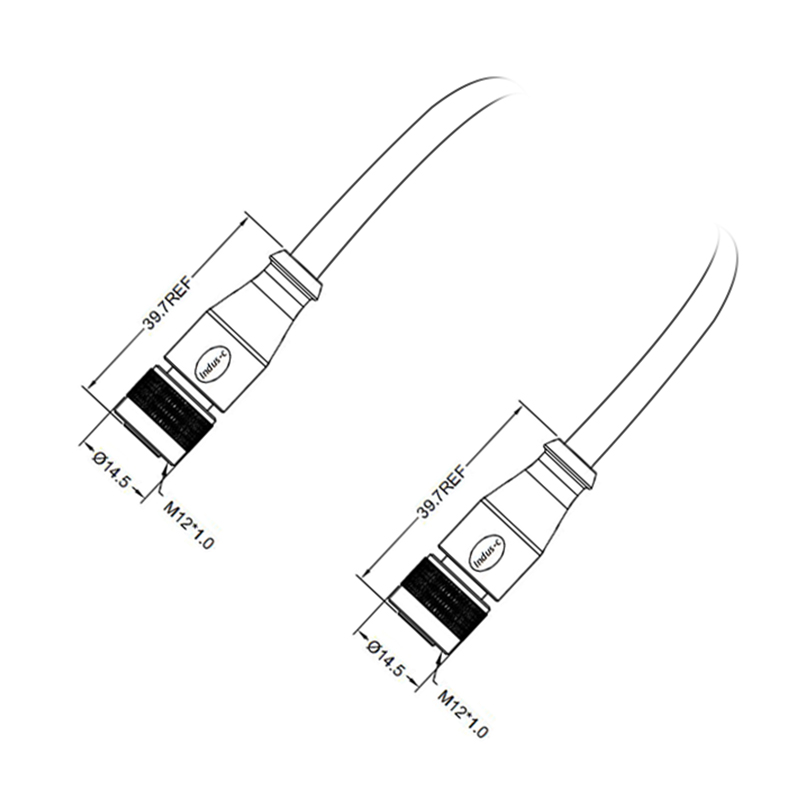 M12 3pins C code female to female straight molded cable,shielded,PUR,-40°C~+105°C,22AWG 0.34mm²,brass with nickel plated screw