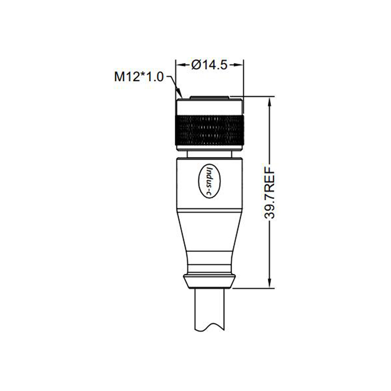 M12 2pins C code female straight molded cable,shielded,PVC,-40°C~+105°C,22AWG 0.34mm²,brass with nickel plated screw