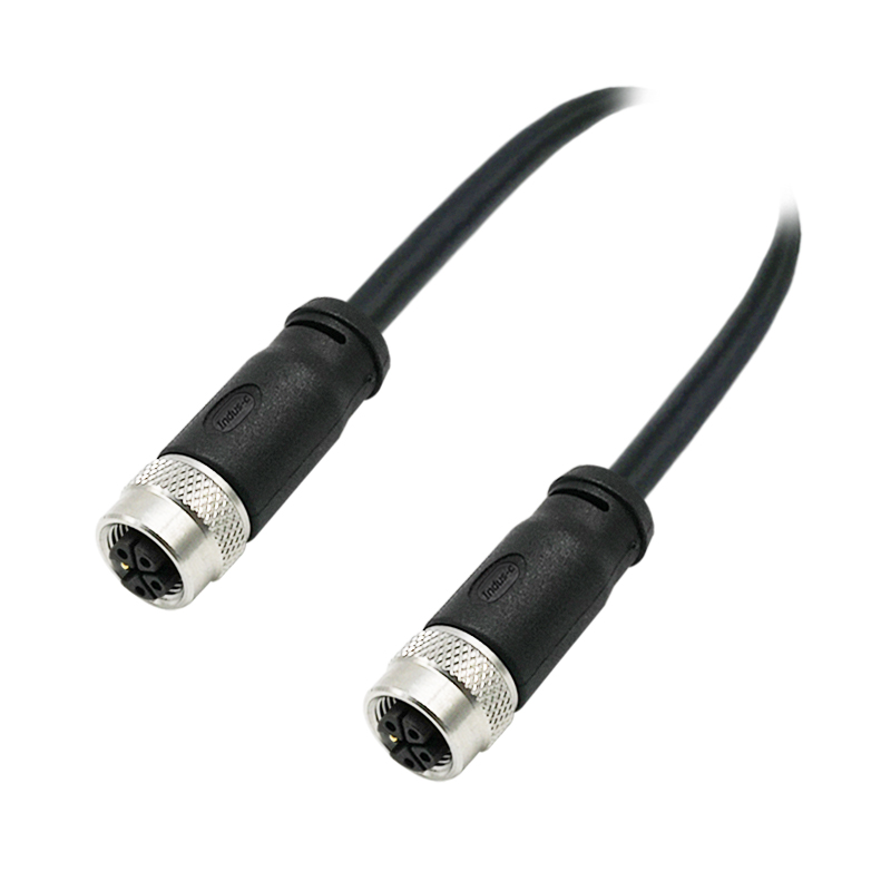 M12 5pins K code female to female straight molded cable,unshielded,PUR,-40°C~+105°C,22AWG 0.34mm²,brass with nickel plated screw