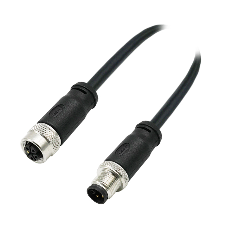 M12 5pins K code male to female straight molded cable,shielded,PUR,-40°C~+105°C,22AWG 0.34mm²,brass with nickel plated screw