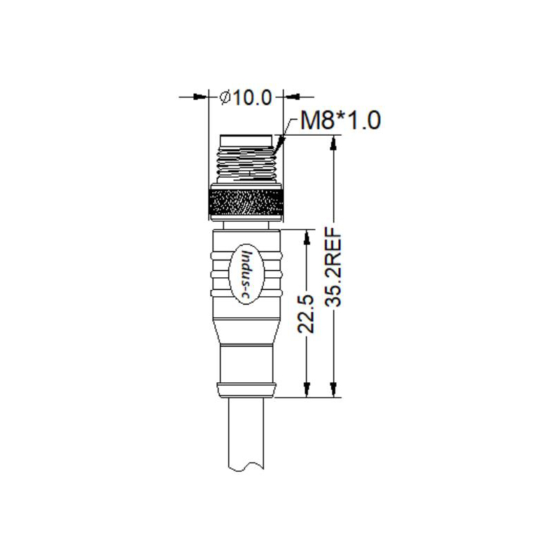 M8 4pins D male straight molded cable,unshielded,PUR,-40°C~+105°C,24AWG 0.25mm²,brass with nickel plated screw